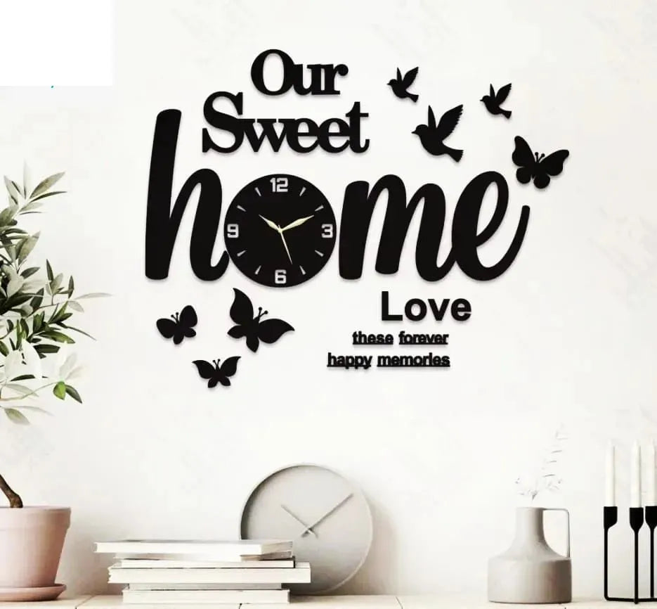 ZF Welcome to Our Sweet Home Wooden Clock 3D Quartz Watch