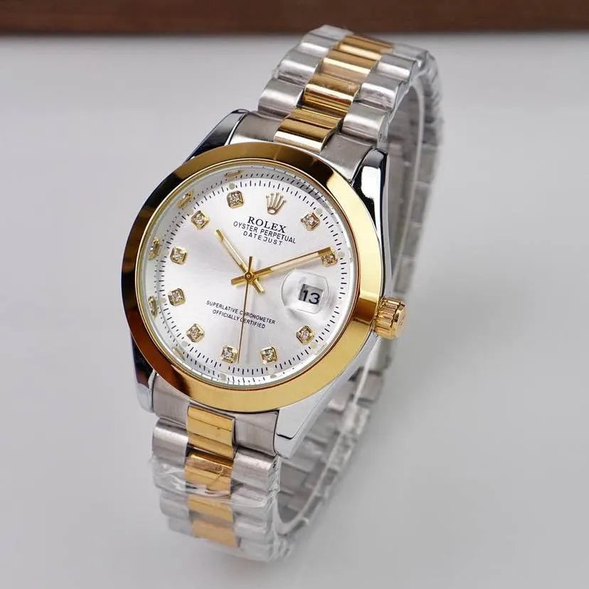Men's Rolex Oyster  Watch Two-Tone Stainless Steel Strap Silver Dial Crown  Business and Formal  (100% Original)