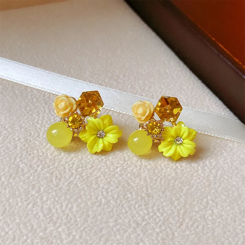 Purple Crystal Flower Women's Earrings Earstuds New Drop Earrings for Girls Gift
