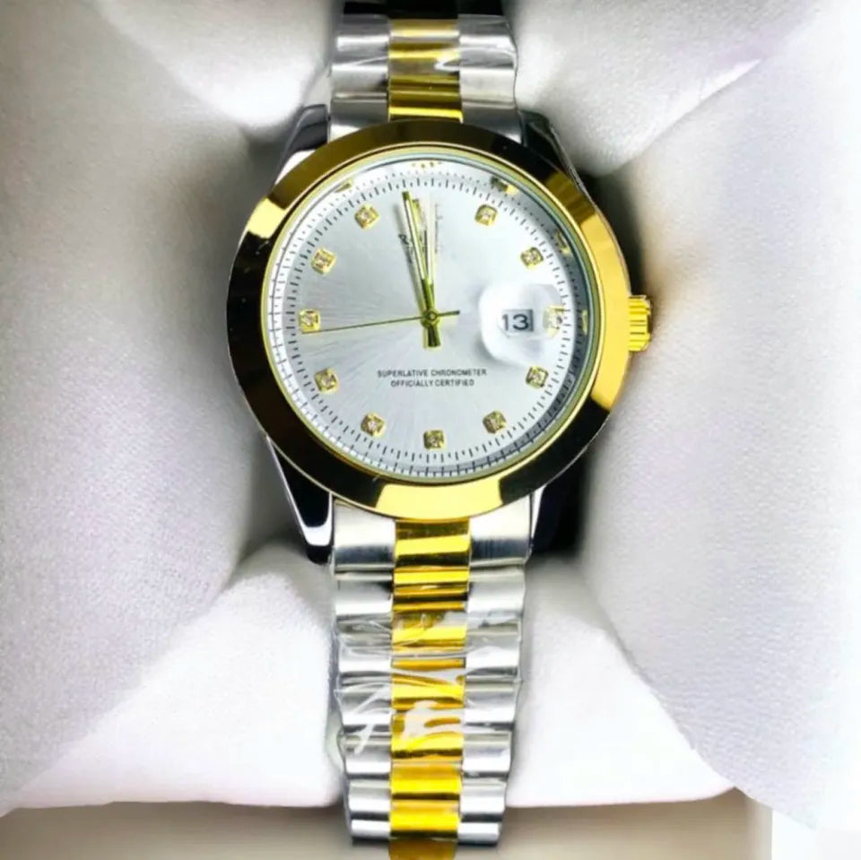 Men's Rolex Oyster  Watch Two-Tone Stainless Steel Strap Silver Dial Crown  Business and Formal  (100% Original)