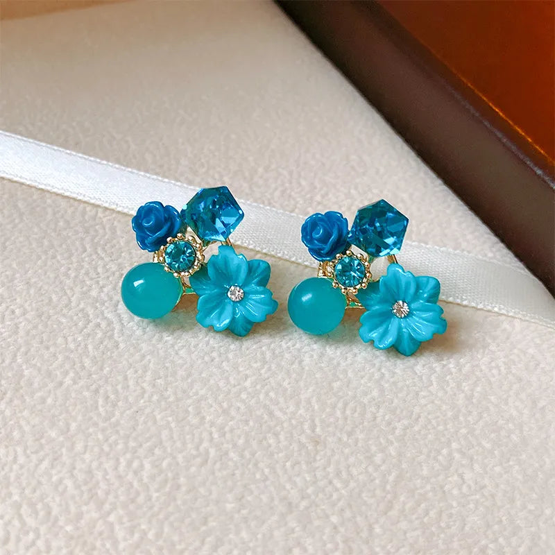 Purple Crystal Flower Women's Earrings Earstuds New Drop Earrings for Girls Gift