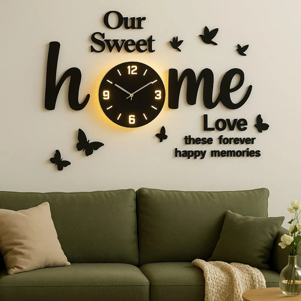 ZF Welcome to Our Sweet Home Wooden Clock 3D Quartz Watch