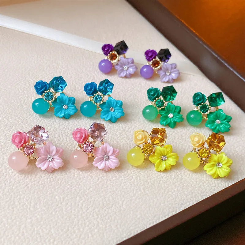 Purple Crystal Flower Women's Earrings Earstuds New Drop Earrings for Girls Gift