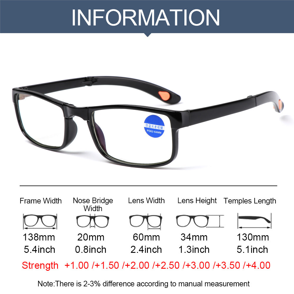 unisex Eyeglasses Flat Mirror Eyewear Folding Reading Glasses Anti-UV Blue Rays