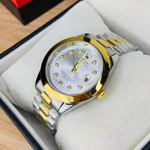 Men's Rolex Oyster Watch Two-Tone Stainless Steel Strap Silver Dial Crown Business and Formal (100% Original)