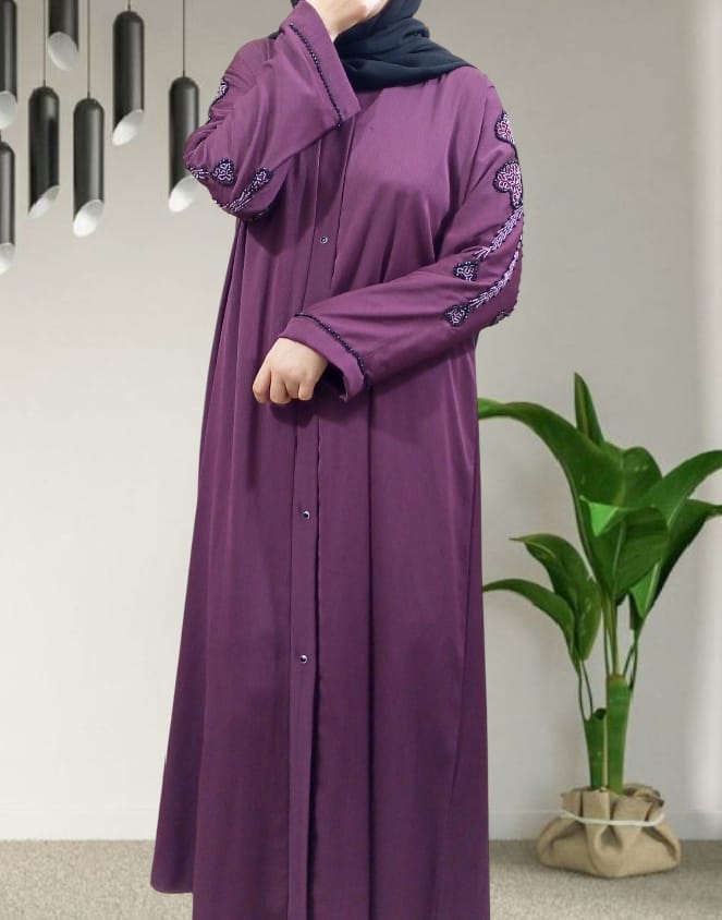 embroidered Abaya Front Open– Soft Imported Nida Fabric