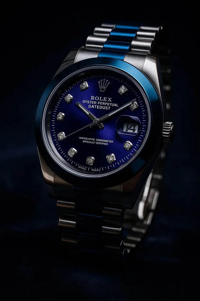 Rolex Style Blue Dial Men’s Watch – Luxury Day Date Stainless Steel Wrist Watch